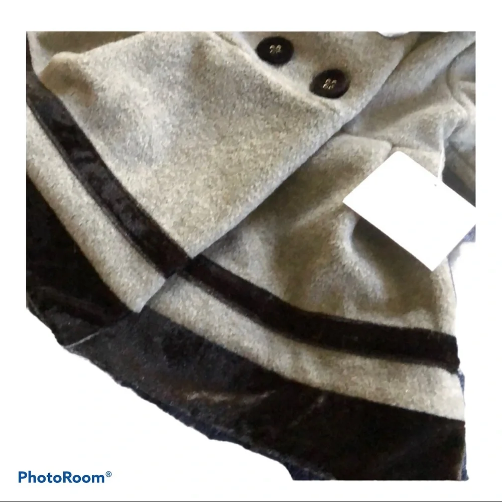 New! Grey Black Felt Velvet Winter Preppy‎ Dress Coat 3m